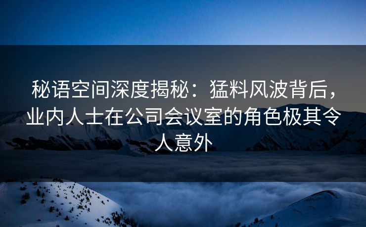 秘语空间深度揭秘:猛料风波背后,业内人士在公司会议室的角色极其令人意外 秘语空间深度揭秘:猛料风波背后,业内人士在公司会议室的角色极其令人意外