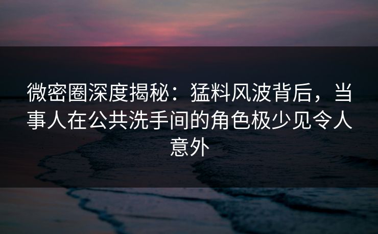 微密圈深度揭秘：猛料风波背后，当事人在公共洗手间的角色极少见令人意外